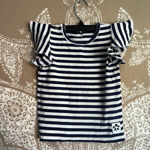 Mini Rodini Navy and White Striped Ruffle Sleeve Top